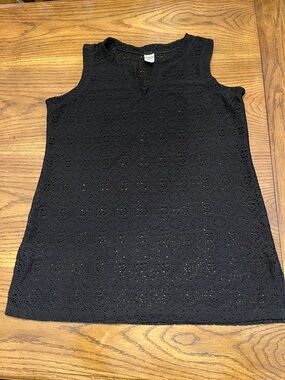 Islander Black Sleeveless Eyelet Tunic, size medium